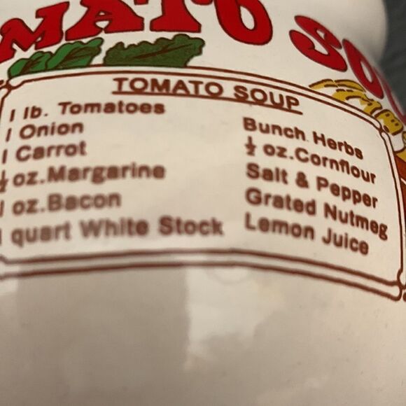 Tomato Soup Recipe Red White Ceramic Mug Soup Cup 16 Ounces Bacon Onion Tomatoes - Picture 6 of 7